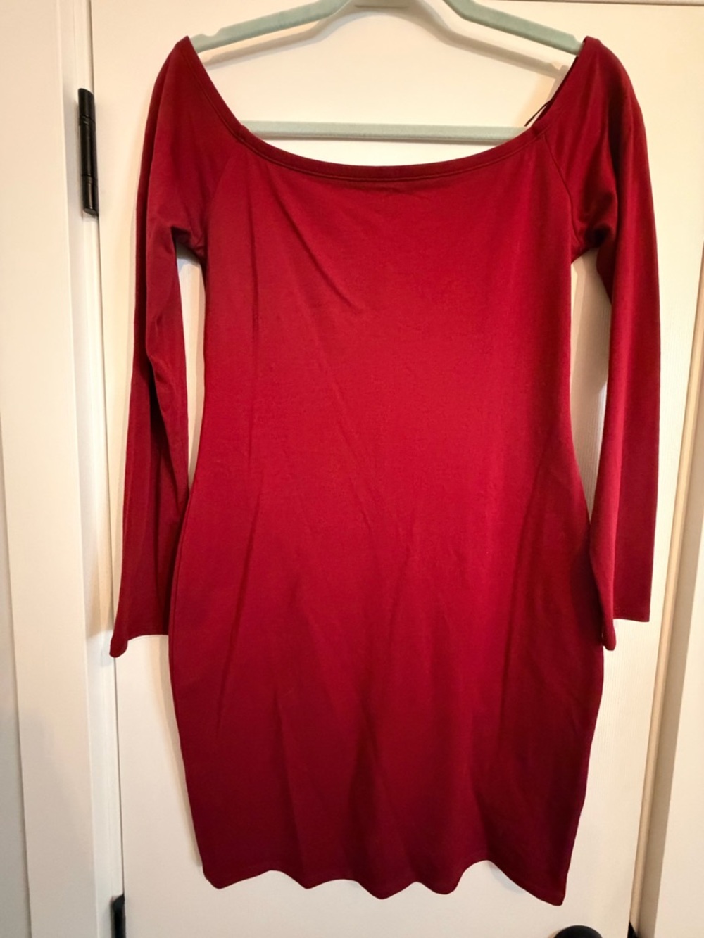 Express Off-Shoulder Long Sleeve Red/Burgundy Dress